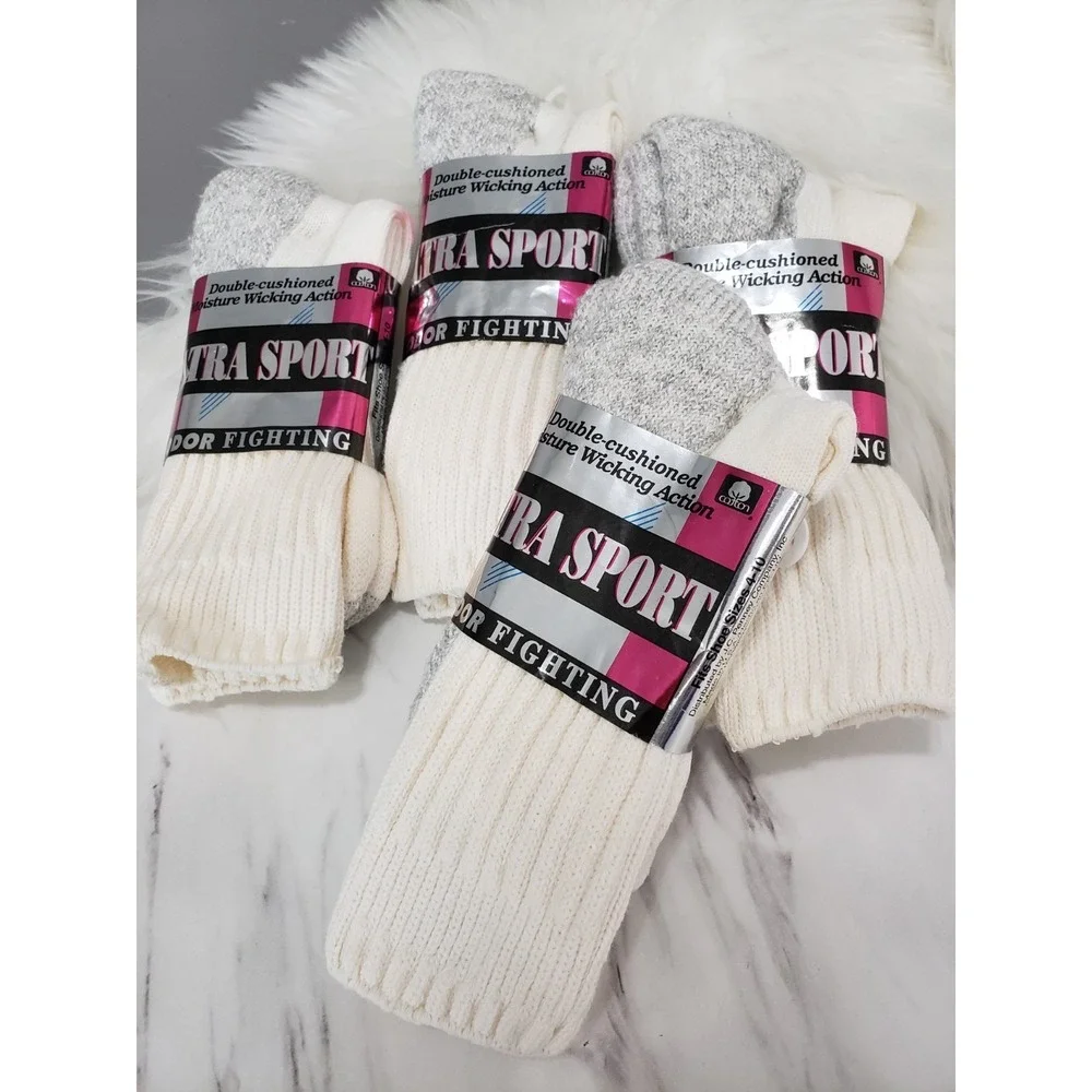 NEW 4 PAIRS Vintage USA Cotton Crew Socks Sport Size 4-10 Mens 80s 90s gym